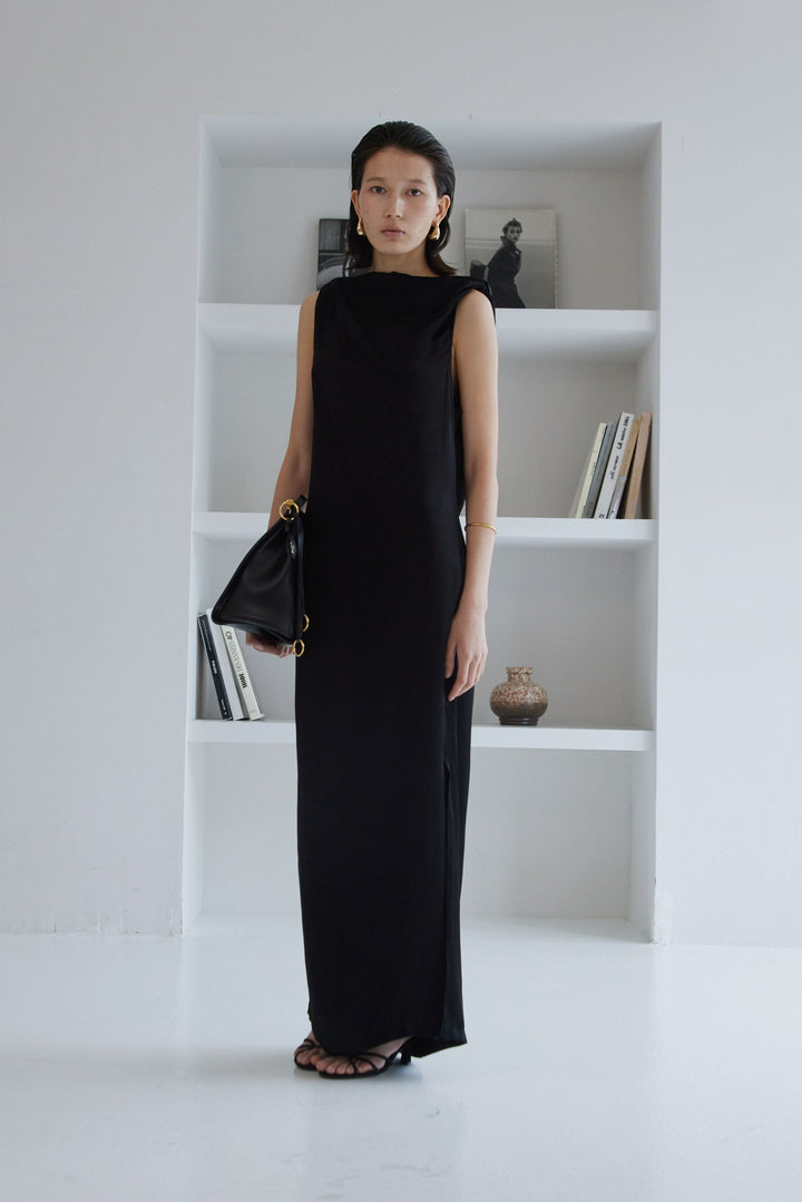 Collagen Satin Draped Dress