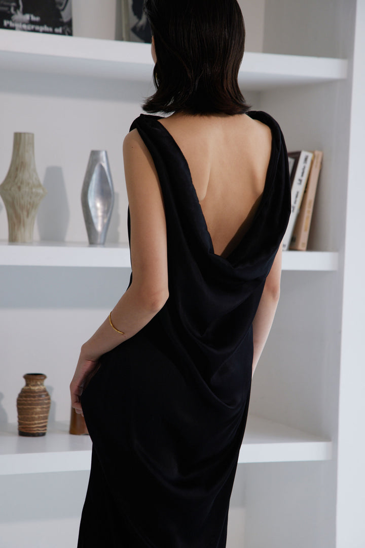 Collagen Satin Draped Dress