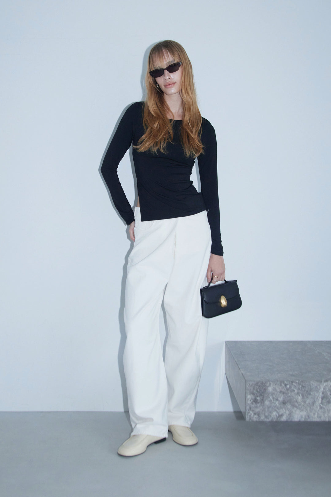 Collagen Side-Slit Long-Sleeve Top