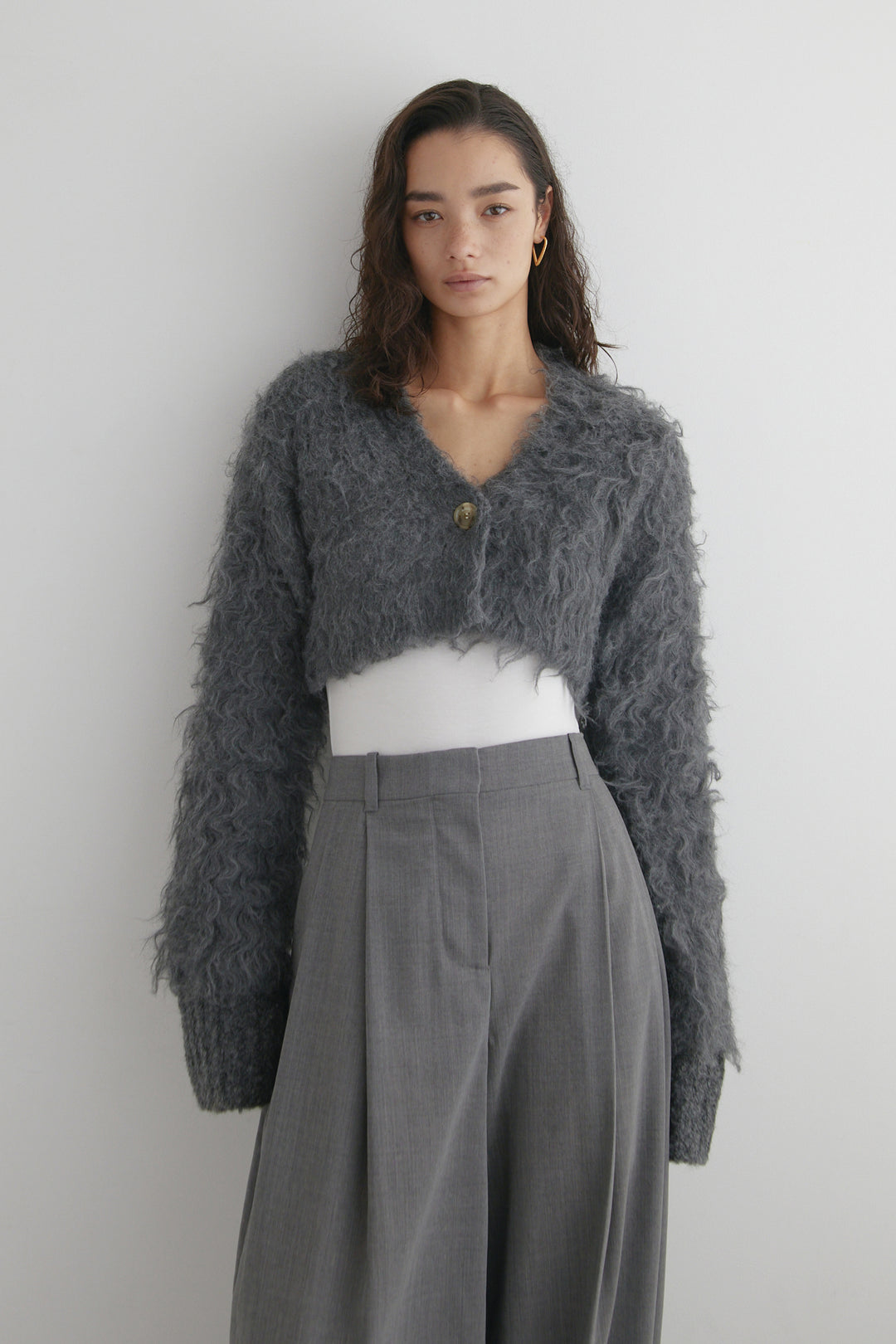 Cropped Shaggy Knit Cardigan