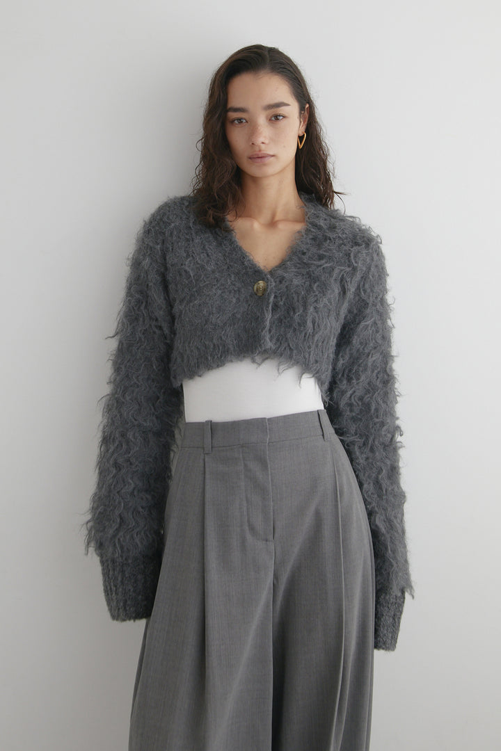 Cropped Shaggy Knit Cardigan