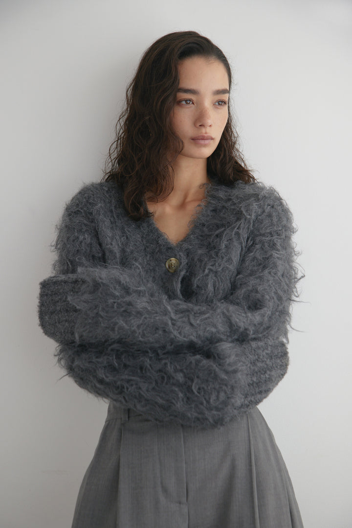 Cropped Shaggy Knit Cardigan