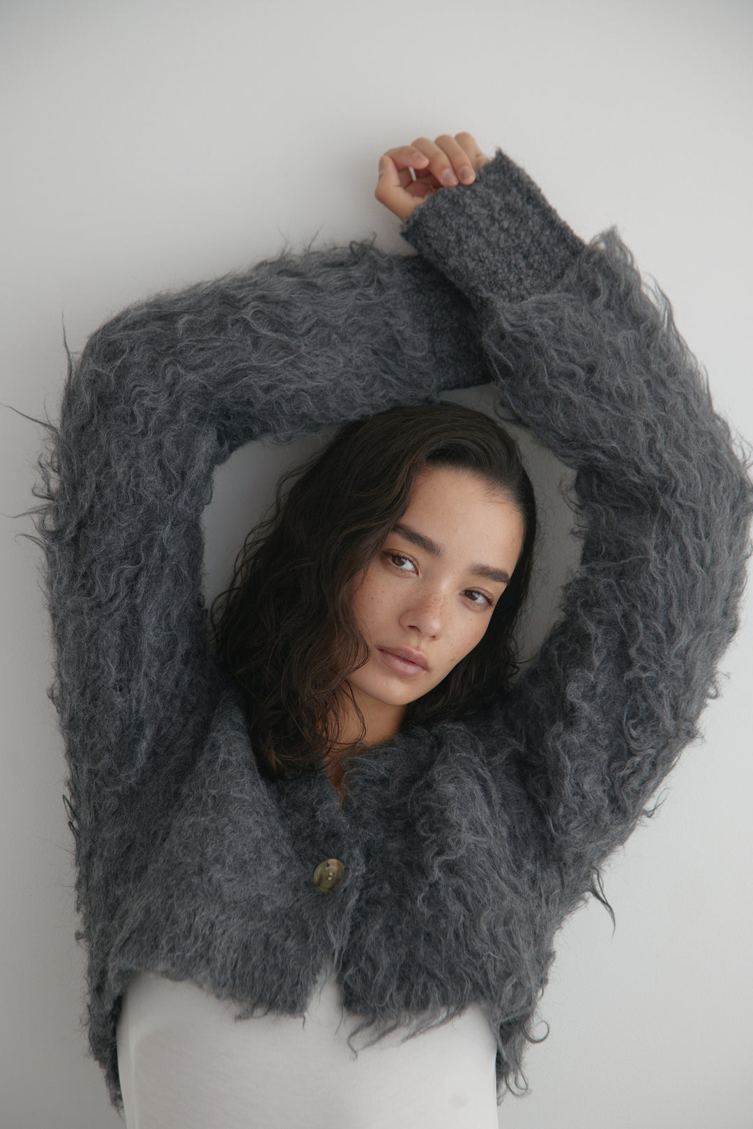 Cropped Shaggy Knit Cardigan