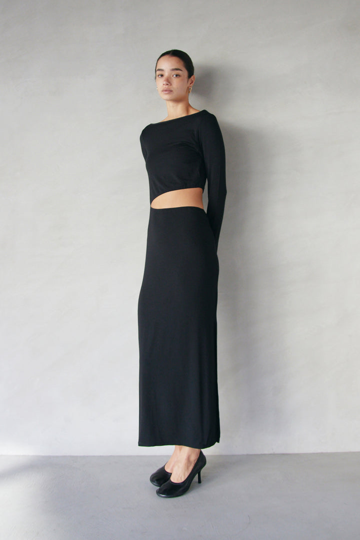 Collagen Piping Detail Open-Back Dress