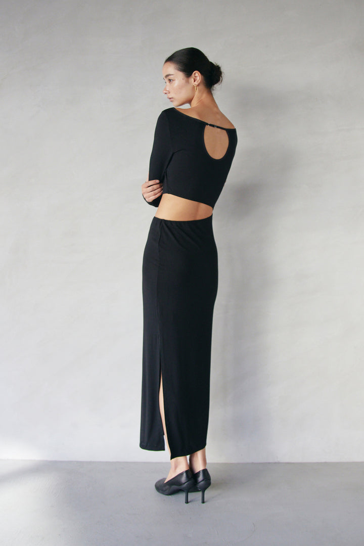 Collagen Piping Detail Open-Back Dress