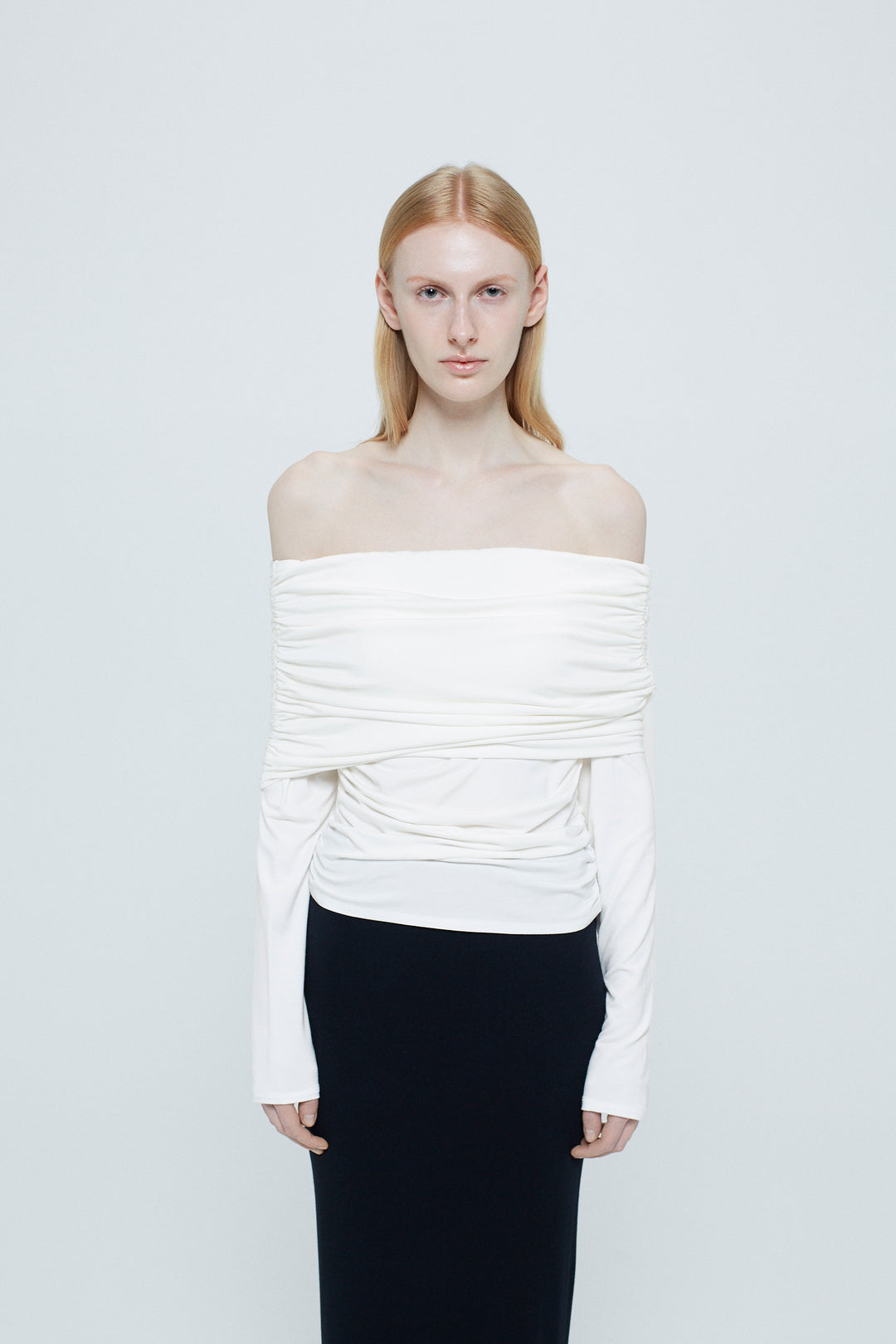 Collagen Gathered Off-Shoulder L/S Top