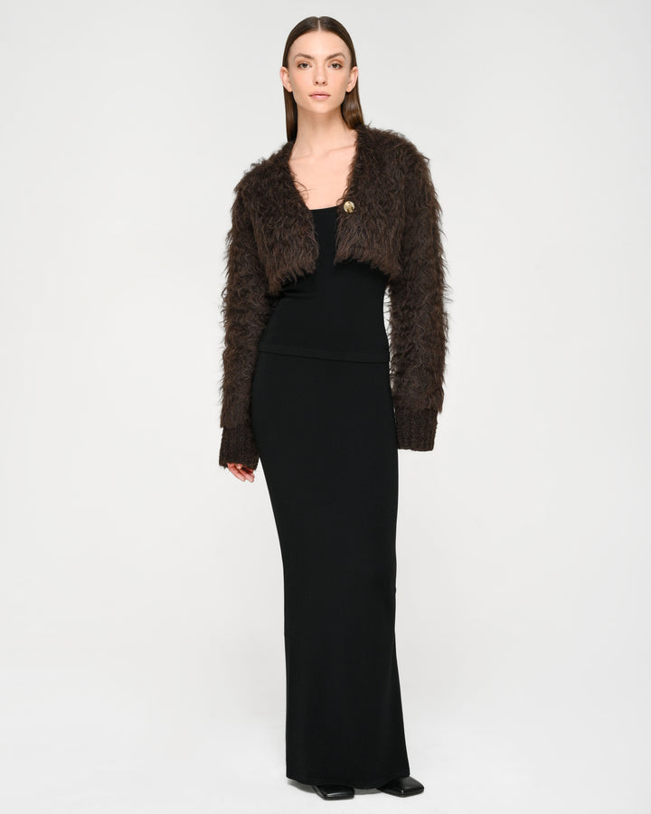 Cropped Shaggy Knit Cardigan