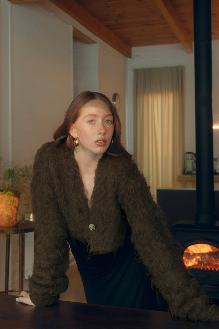 Cropped Shaggy Knit Cardigan
