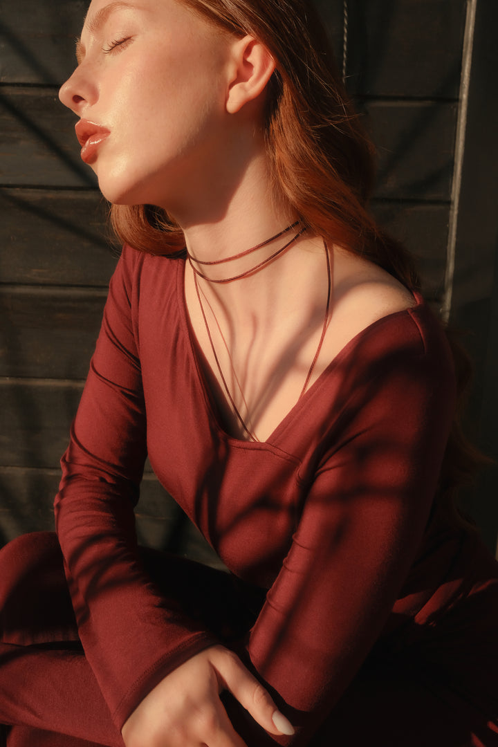Collagen Asymmetrical Long-Sleeve Top with String