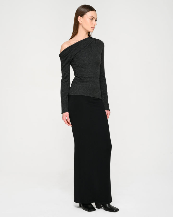 Cashmere Asymmetrical Off-Shoulder Knit Top