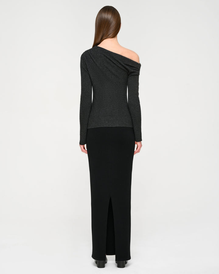 Cashmere Asymmetrical Off-Shoulder Knit Top