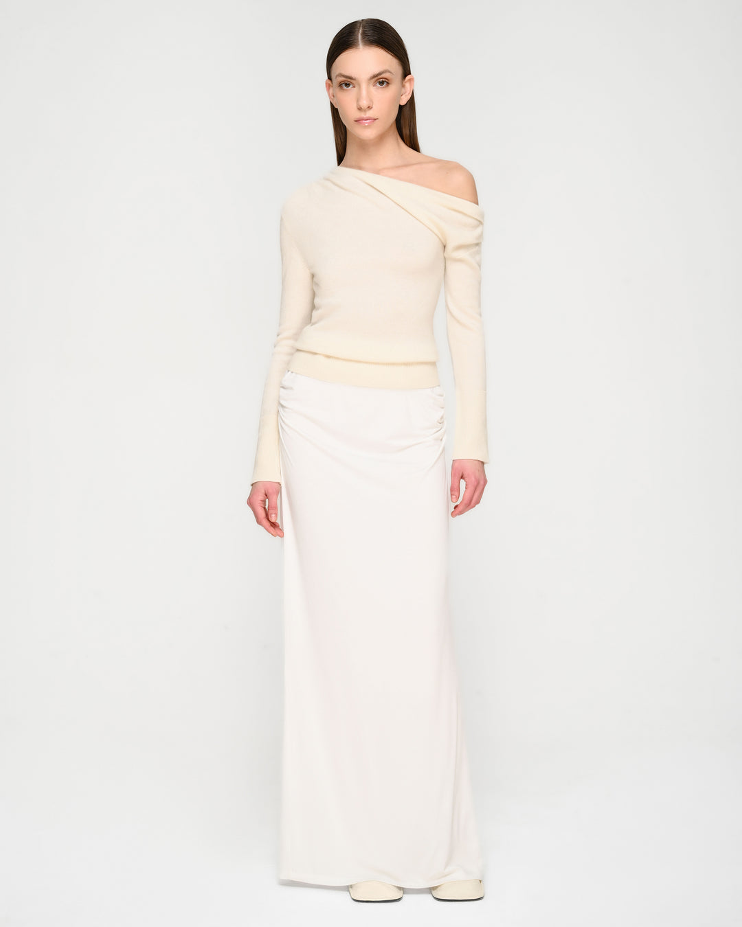 Cashmere Asymmetrical Off-Shoulder Knit Top