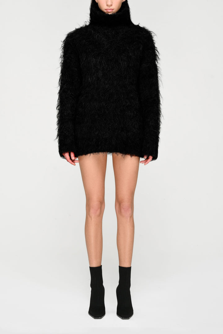 Open-Back Shaggy Turtleneck Knit