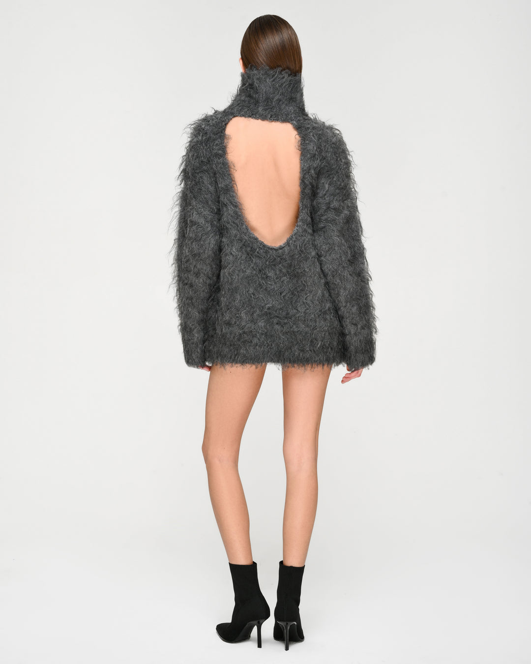Open-Back Shaggy Turtleneck Knit