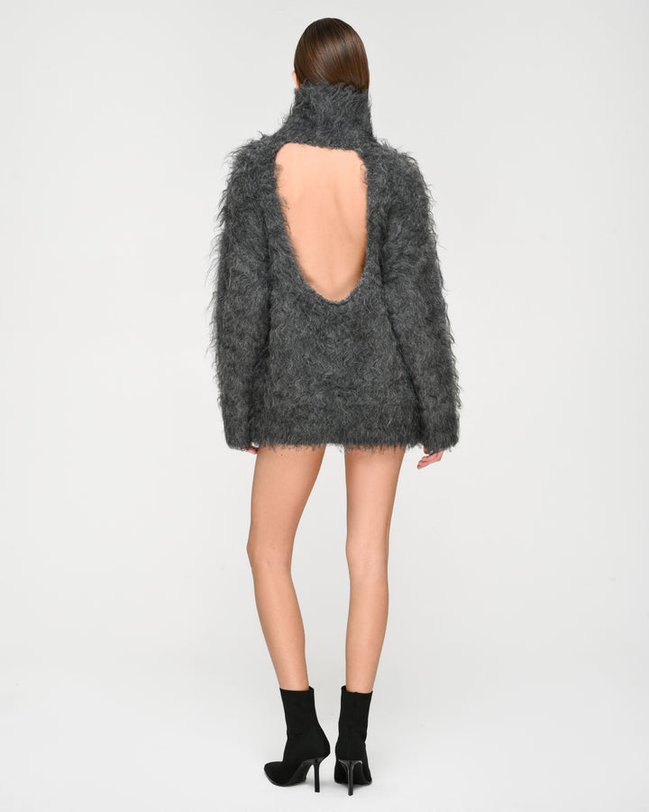 Open-Back Shaggy Turtleneck Knit