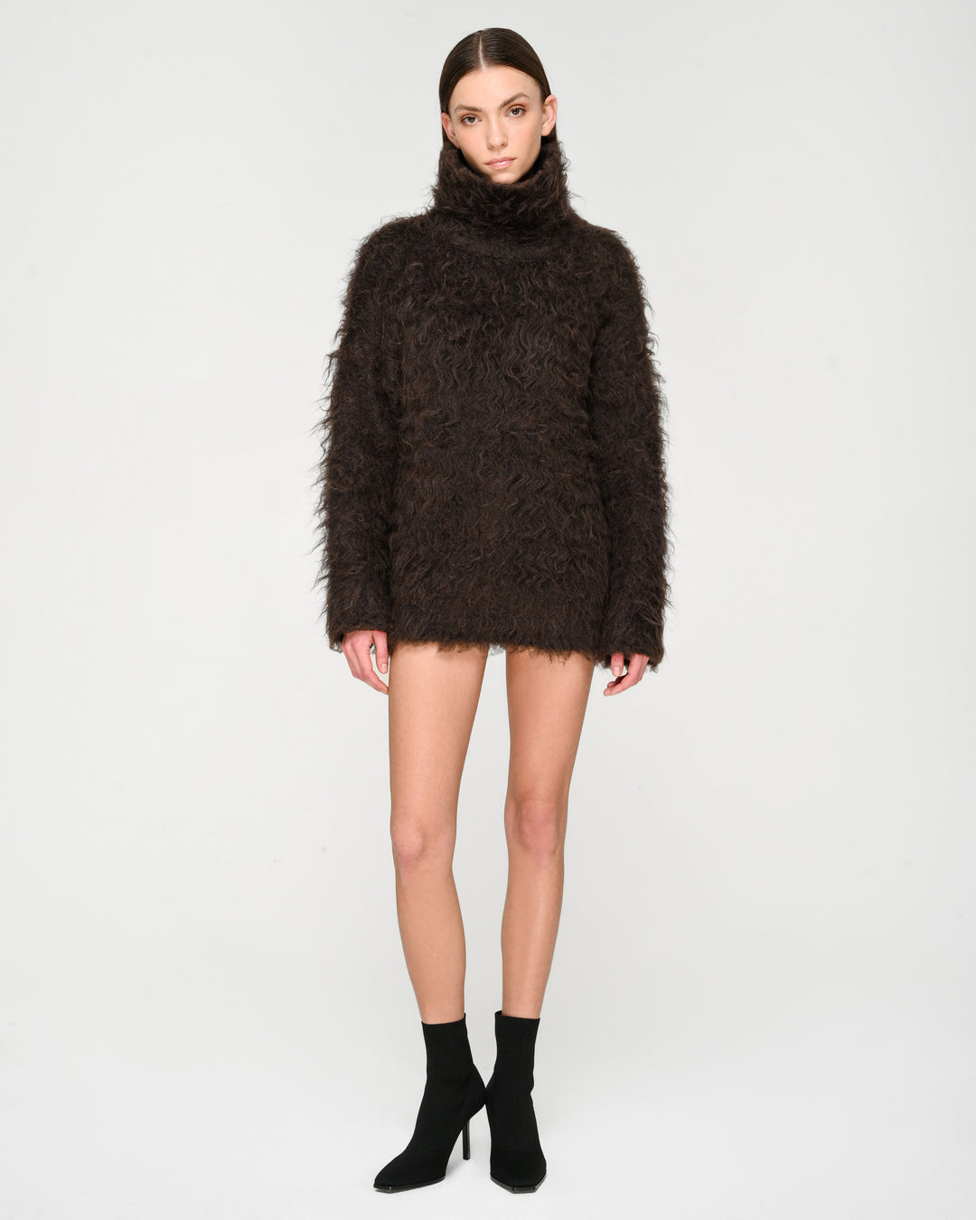 Open-Back Shaggy Turtleneck Knit