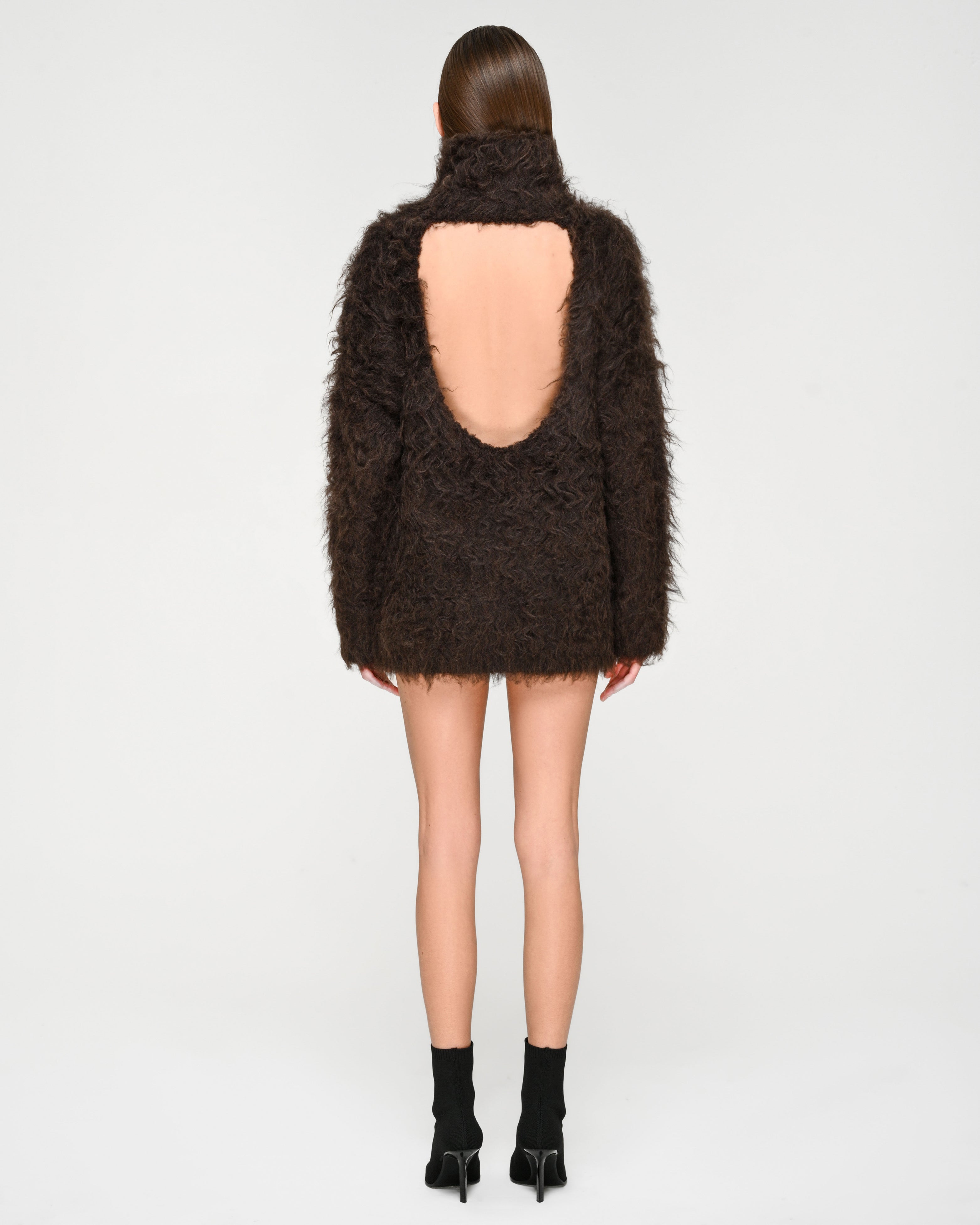 Open-Back Shaggy Turtleneck Knit – determ;