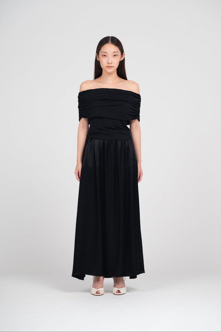 Collagen Satin Gathered Skirt
