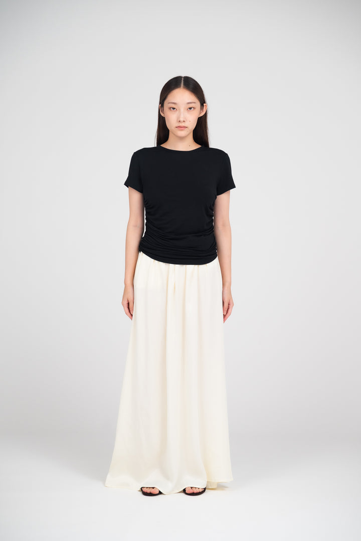 Collagen Satin Gathered Skirt