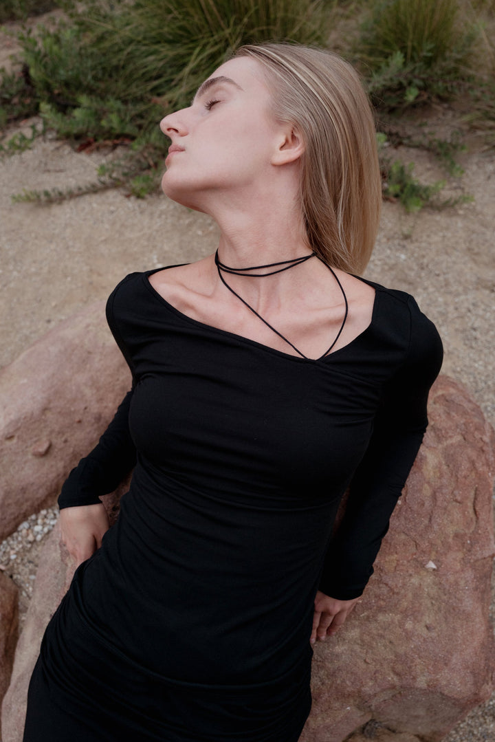 Collagen Asymmetrical Long-Sleeve Top with String