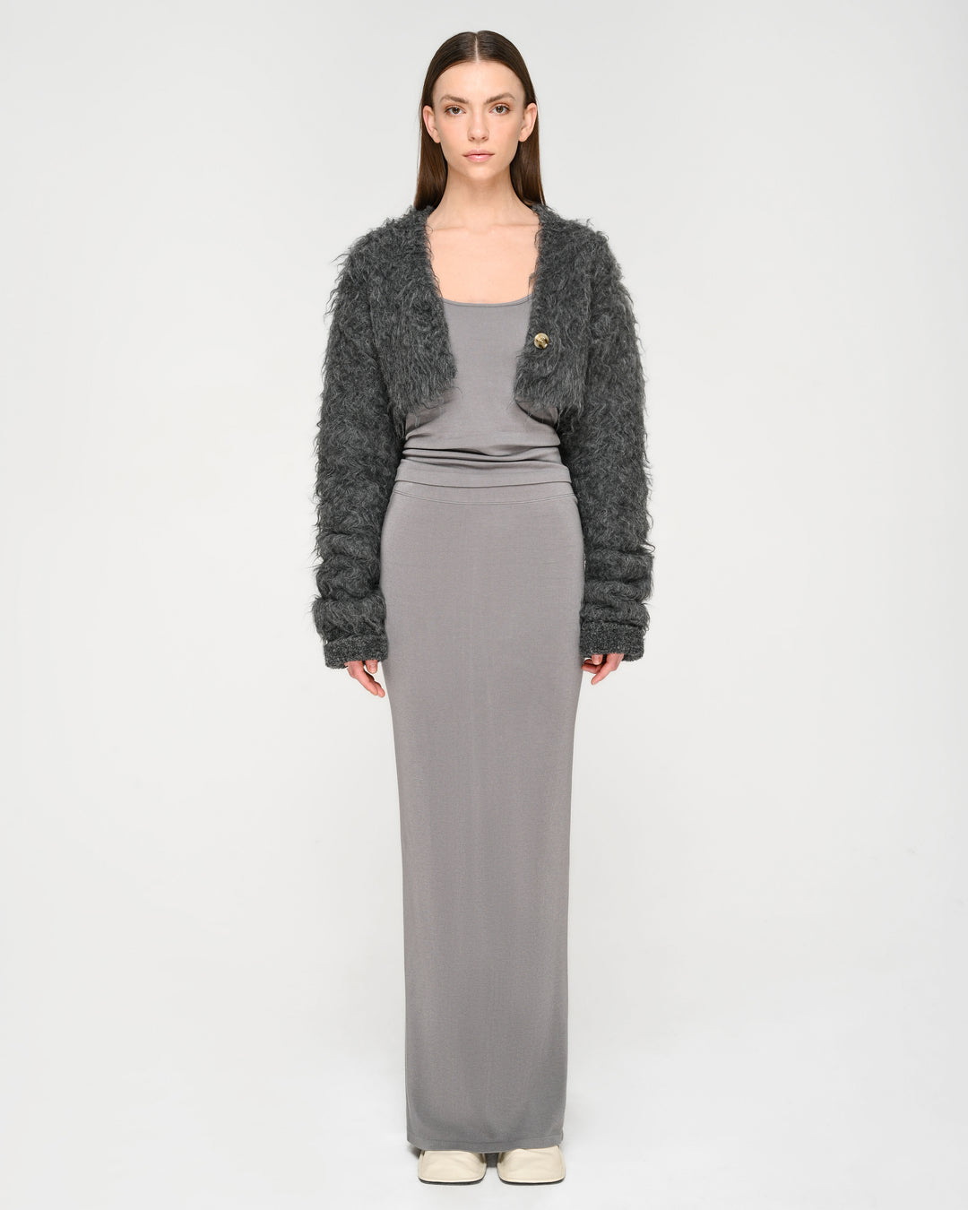 Cropped Shaggy Knit Cardigan – determ; - Main Image