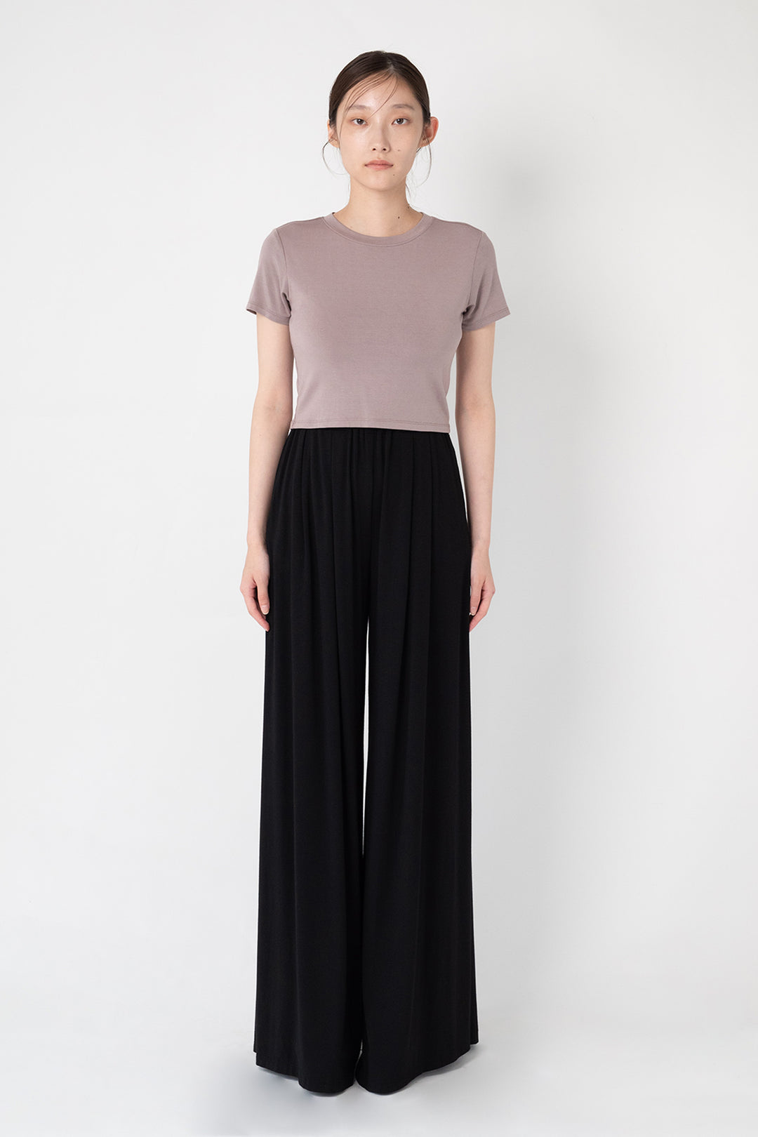 Woman modeling collagen fabric Back Slit Wide Pants