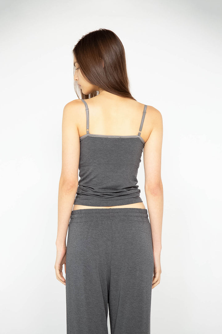 Woman modeling back of grey Collagen Cami 2